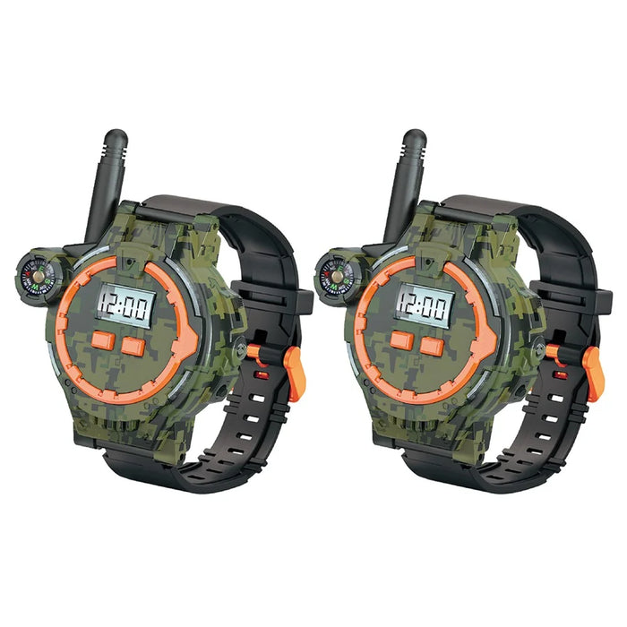 060 2Pcs Kids Mini Walkie Talkie Watch Hands-Free Talking Flashlight Compass Rechargeable Interphone - 1