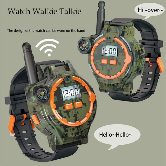 060 2Pcs Kids Mini Walkie Talkie Watch Hands-Free Talking Flashlight Compass Rechargeable Interphone - 3