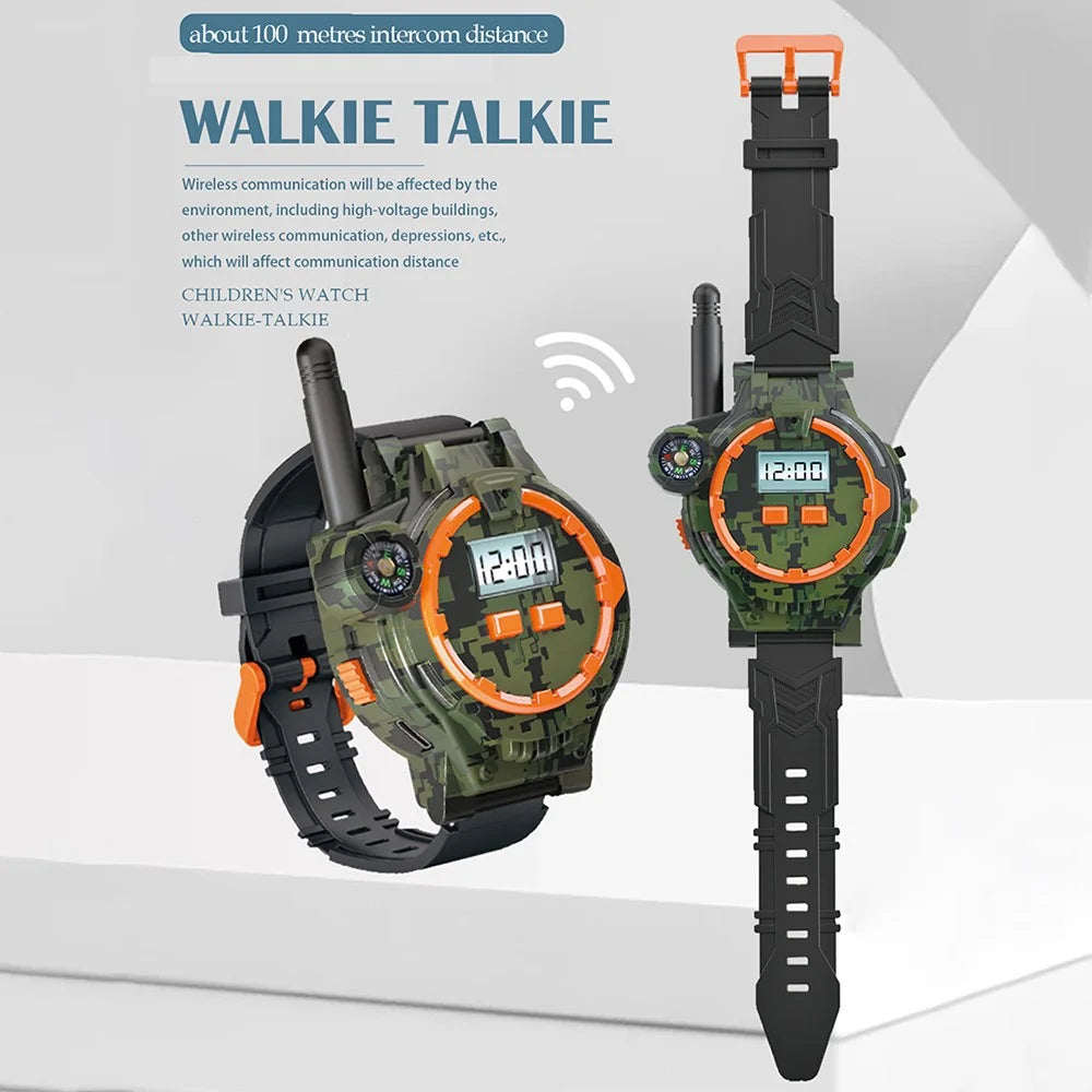 060 2Pcs Kids Mini Walkie Talkie Watch Hands-Free Talking Flashlight Compass Rechargeable Interphone - 4
