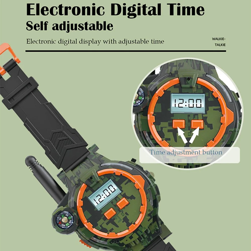 060 2Pcs Kids Mini Walkie Talkie Watch Hands-Free Talking Flashlight Compass Rechargeable Interphone - 5