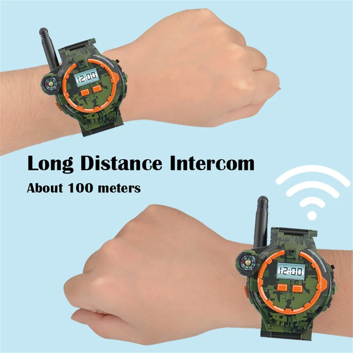 060 2Pcs Kids Mini Walkie Talkie Watch Hands-Free Talking Flashlight Compass Rechargeable Interphone - 6