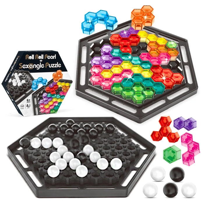 2-in-1 Puzzle Chess Parent-Child Interactive Board Game Hand-Eye Coordination Educational Toy - Hexagonal - 2