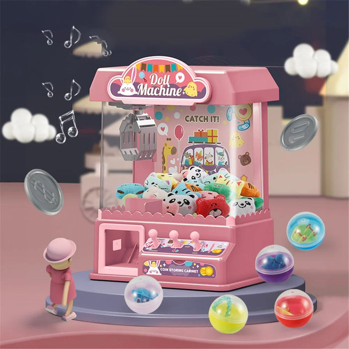 JJT839A Claw Machine Doll Machine with 10 Dolls, 20 Coins, 10 Twisted Egg Sounds and Lights Doll Machine Best Gift Toy for Kids Support USB / Battery Dual Powered - Pink - 2