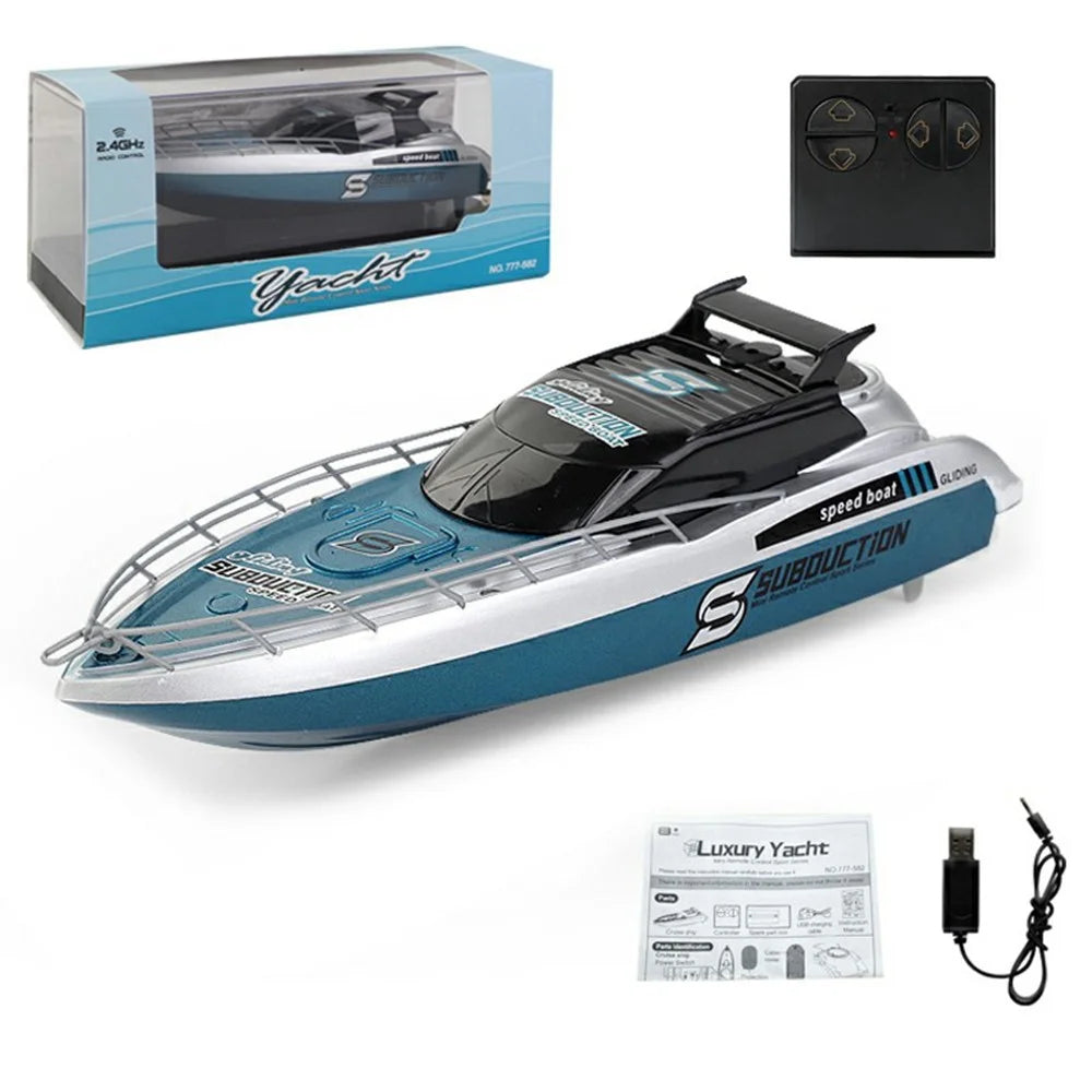 777-582 2.4G RC Submarine Model Mini Speed Boat Simulation Remote Control Aircraft Carrier Toy - Blue - 1