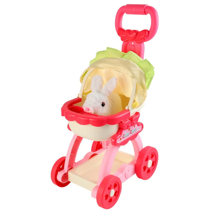 JLX688-261A / 262A Kids Pretend Play Pet Stroller Toy Cute Doll Cart with Rich Accessories - Rabbit - 1