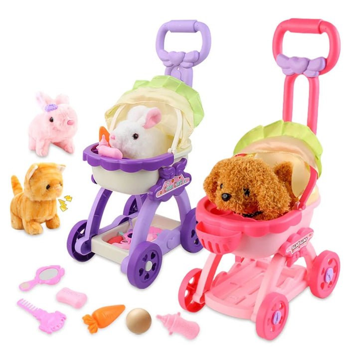 JLX688-261A / 262A Kids Pretend Play Pet Stroller Toy Cute Doll Cart with Rich Accessories - Rabbit - 6