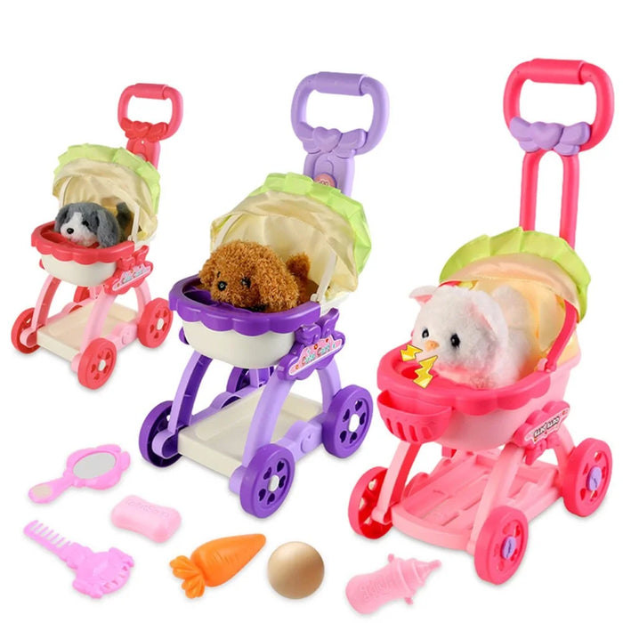 JLX688-261A / 262A Kids Pretend Play Pet Stroller Toy Cute Doll Cart with Rich Accessories - Rabbit - 7
