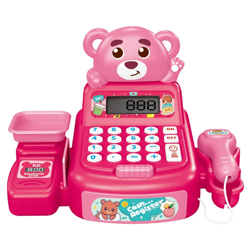 Kids Toy Cash Register Playset Pretend Children Supermarket Checkout Toy for Toddlers - JJT821 Pink Bear - 1