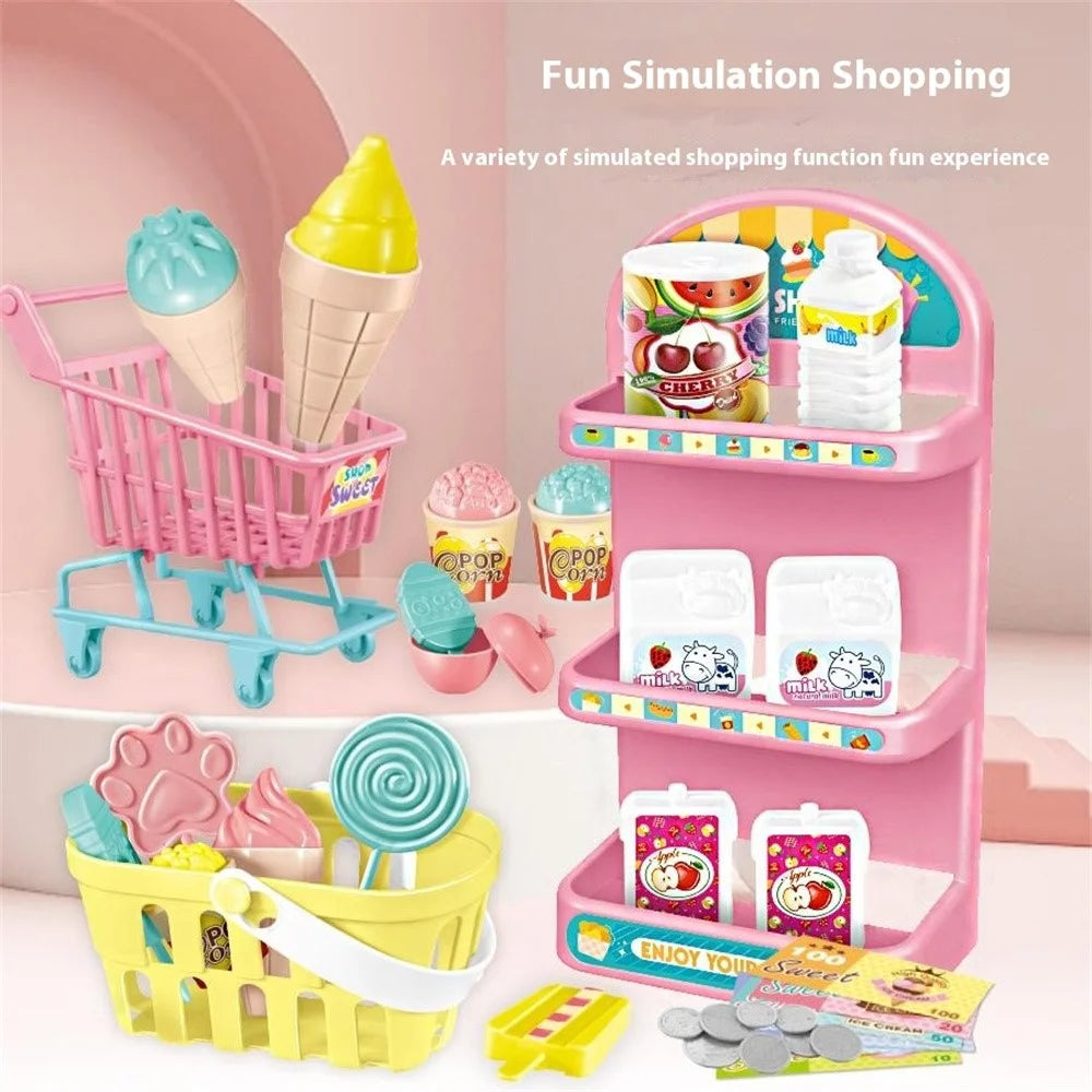 Kids Toy Cash Register Playset Pretend Children Supermarket Checkout Toy for Toddlers - JJT821 Pink Bear - 5