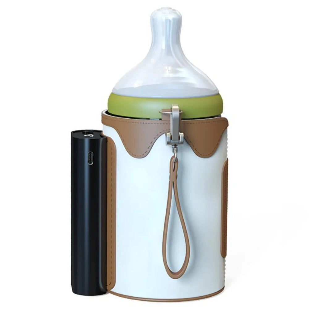 Portable Bottle Warmer Outdoor Baby Milk Heater Travel Feeding Insulation Bag Size L  /  EU Plug - White+Brown - 1