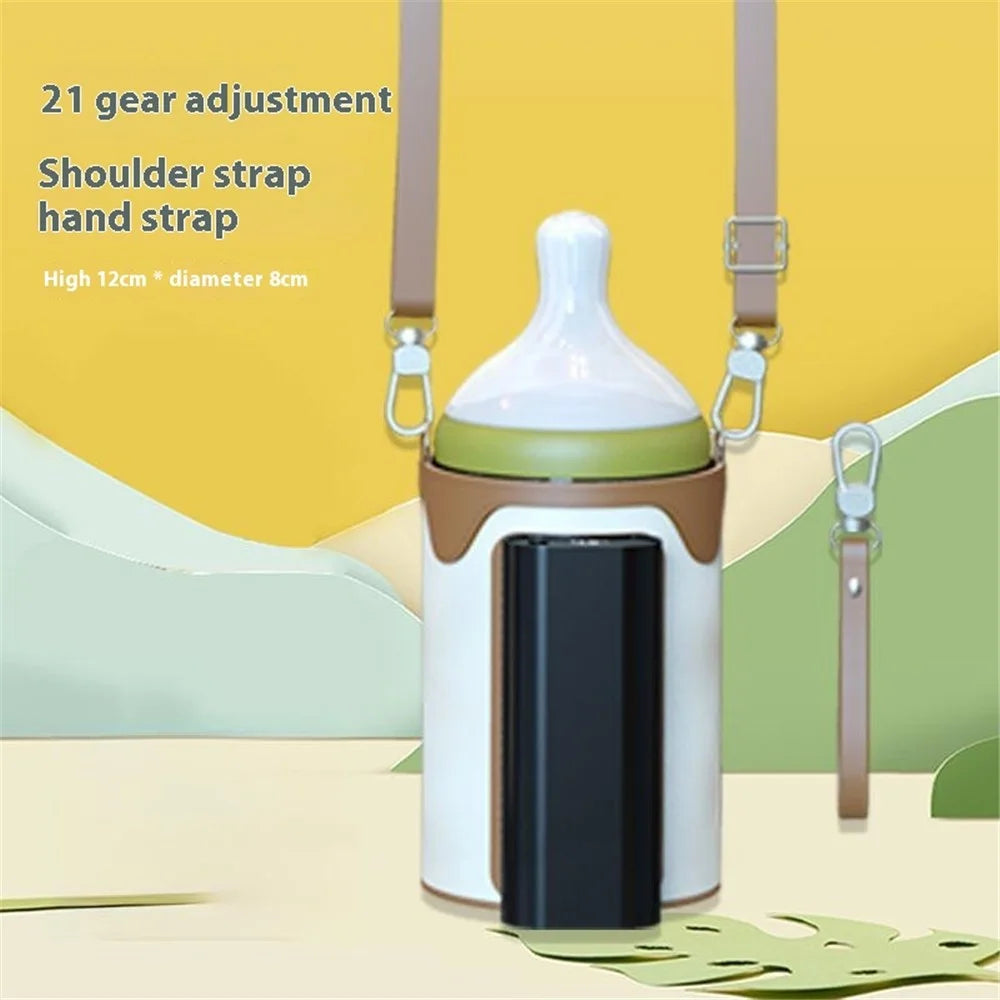Portable Bottle Warmer Outdoor Baby Milk Heater Travel Feeding Insulation Bag Size L  /  EU Plug - White+Brown - 2