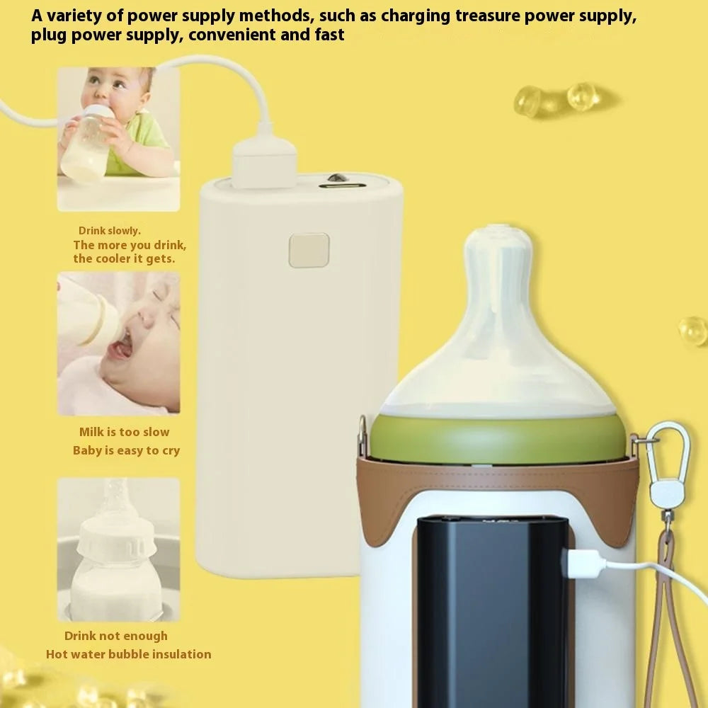 Portable Bottle Warmer Outdoor Baby Milk Heater Travel Feeding Insulation Bag Size L  /  EU Plug - White+Brown - 3