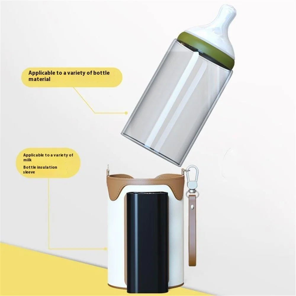 Portable Bottle Warmer Outdoor Baby Milk Heater Travel Feeding Insulation Bag Size L  /  EU Plug - White+Brown - 4