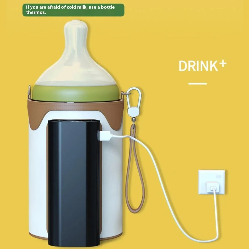 Portable Bottle Warmer Outdoor Baby Milk Heater Travel Feeding Insulation Bag Size L  /  EU Plug - White+Brown - 5