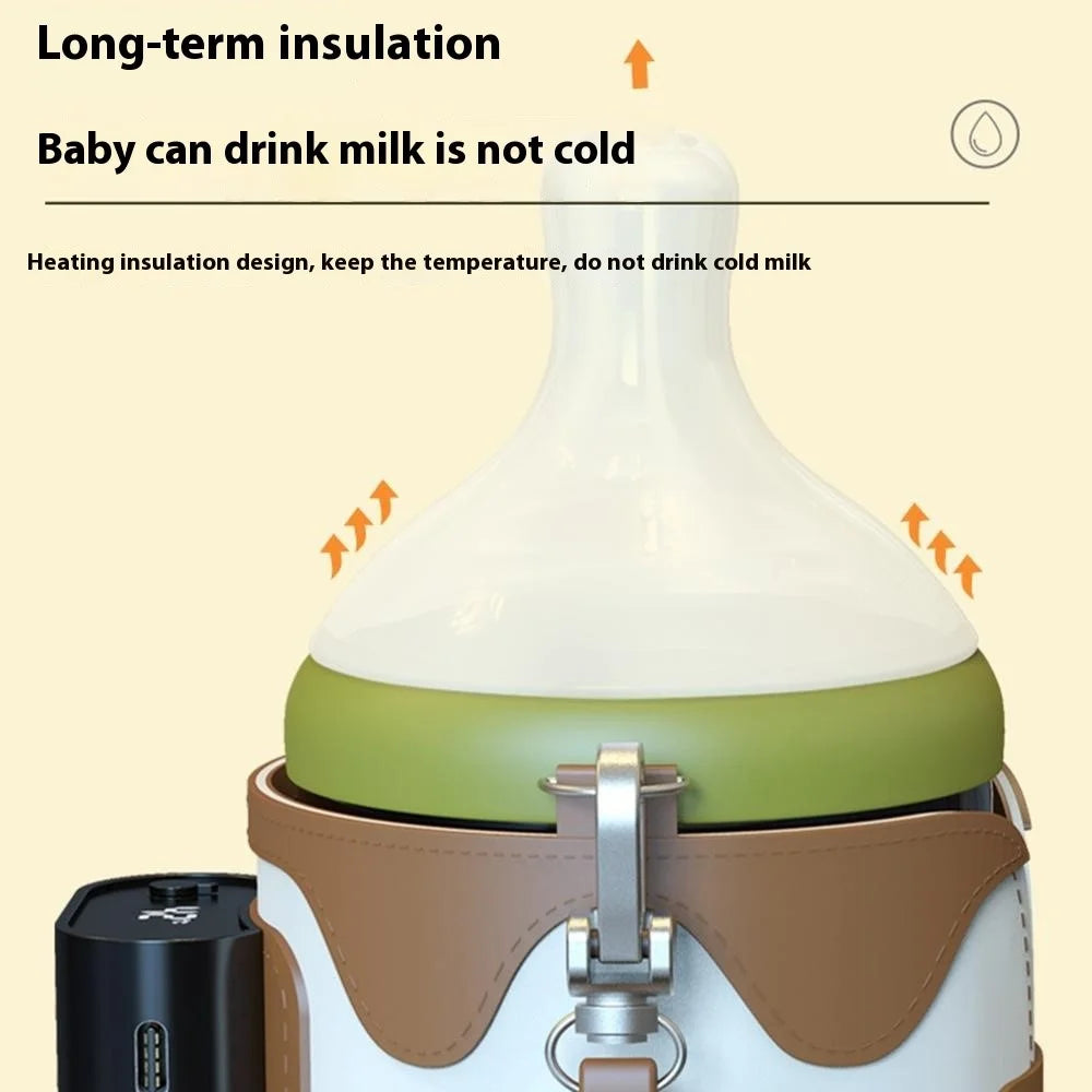 Portable Bottle Warmer Outdoor Baby Milk Heater Travel Feeding Insulation Bag Size L  /  EU Plug - White+Brown - 6