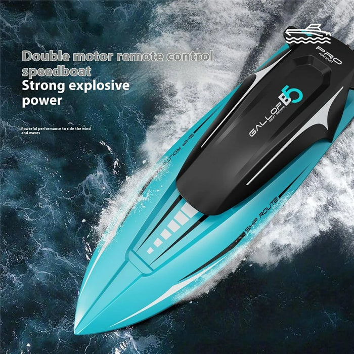 B5 RC Boat High Speed Motorboat 4 Channel 2.4G Electric Yacht Model Toy for Summer Water Fun (Single Battery) - Blue - 2