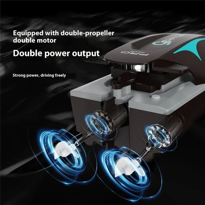 B5 RC Boat High Speed Motorboat 4 Channel 2.4G Electric Yacht Model Toy for Summer Water Fun (Single Battery) - Blue - 5