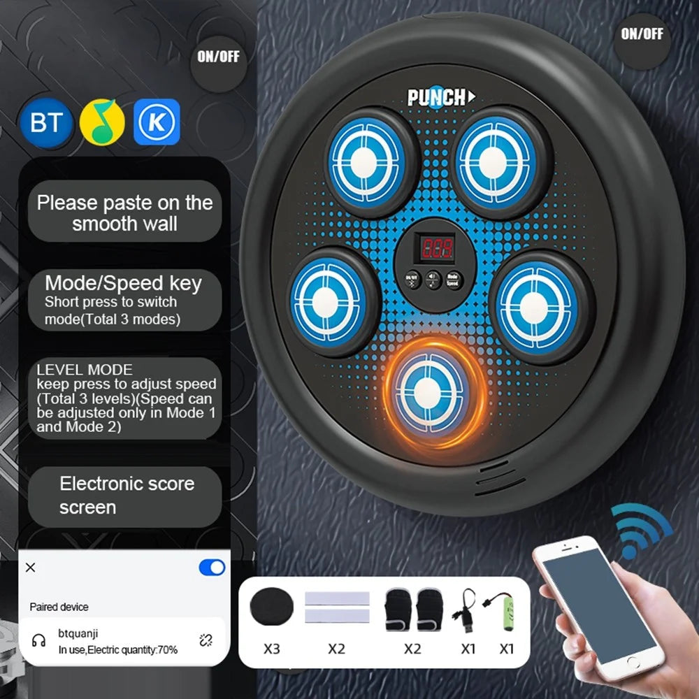 SJL3610 Music Boxing Target for Kids Bluetooth-Compatible Rhythm Punching Smart Scoring Reaction Trainer - Blue - 2