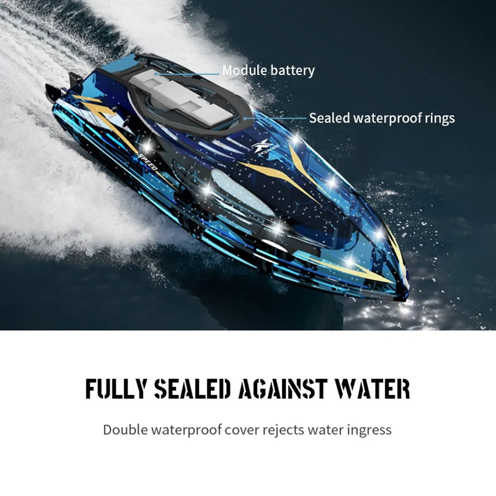 802 High Speed RC Boat 5 Channel Stunt Boat 2.4G Remote Control with LED Lights - Transparent Blue - 3