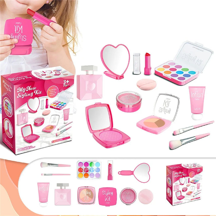 Children Pretend Play Makeup Set 11Pcs Cosmetics Kit Toy Role Play Beauty Accessories - Pink - 1