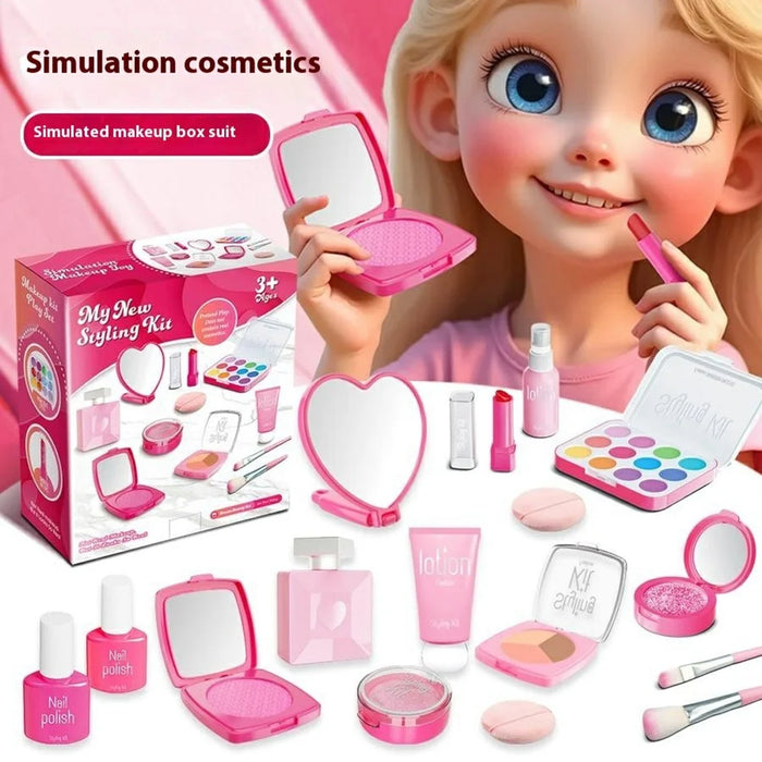 Children Pretend Play Makeup Set 11Pcs Cosmetics Kit Toy Role Play Beauty Accessories - Pink - 2