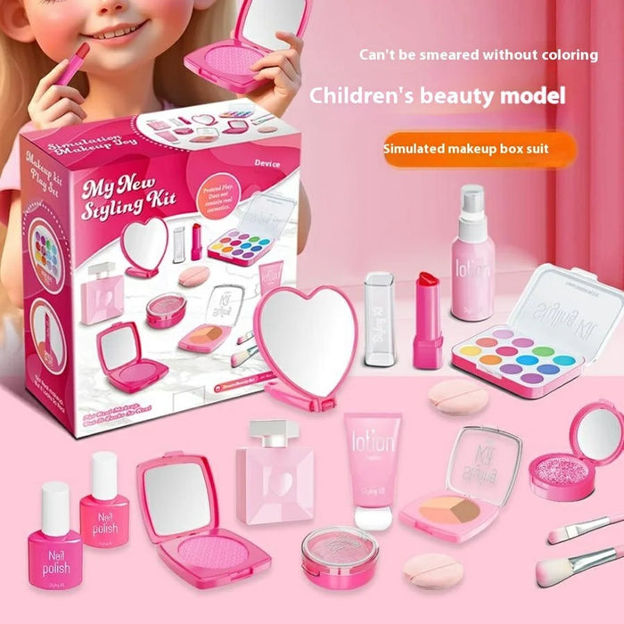 Children Pretend Play Makeup Set 11Pcs Cosmetics Kit Toy Role Play Beauty Accessories - Pink - 4