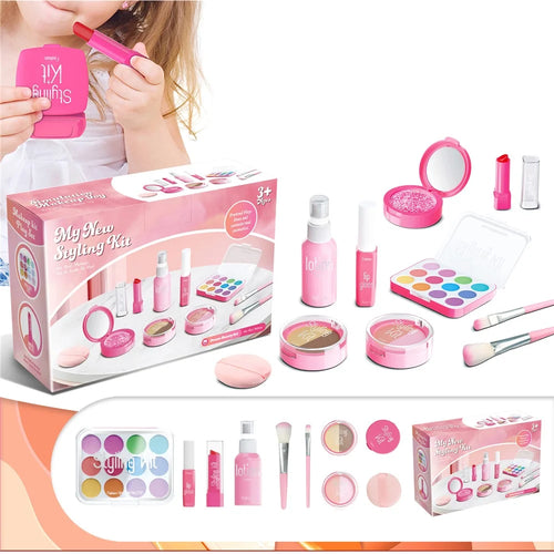 Children Pretend Play Makeup Set 10Pcs Cosmetic Toys for Girls Role Play Beauty Kit - Pink - 1