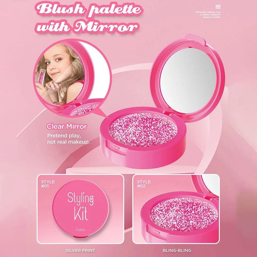 Children Pretend Play Makeup Set 10Pcs Cosmetic Toys for Girls Role Play Beauty Kit - Pink - 4