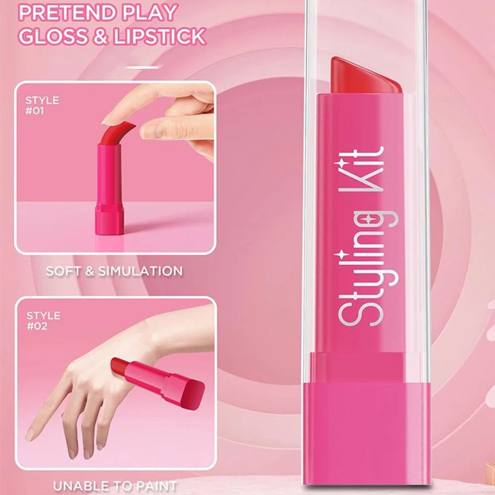 Children Pretend Play Makeup Set 10Pcs Cosmetic Toys for Girls Role Play Beauty Kit - Pink - 5