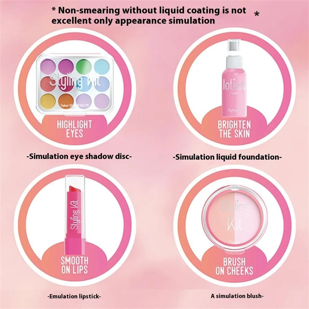 Children Pretend Play Makeup Set 10Pcs Cosmetic Toys for Girls Role Play Beauty Kit - Pink - 6