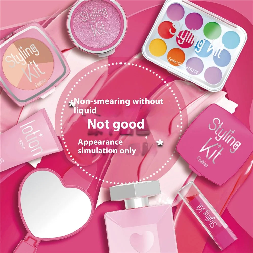 Children Pretend Play Makeup Set 10Pcs Cosmetic Toys for Girls Role Play Beauty Kit - Pink - 7