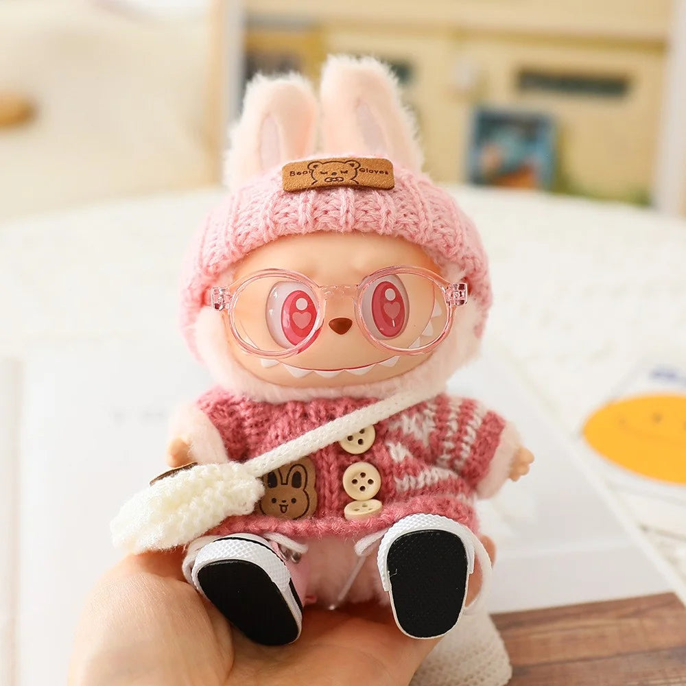Knitted Sweater Set with Hat  /  Bag  /  Glass  /  Shoes Doll Clothes Outfit for 17cm Figures 1st  /  2nd  /  3rd (No Doll) - Pink - 1