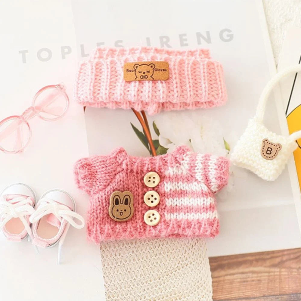 Knitted Sweater Set with Hat  /  Bag  /  Glass  /  Shoes Doll Clothes Outfit for 17cm Figures 1st  /  2nd  /  3rd (No Doll) - Pink - 2