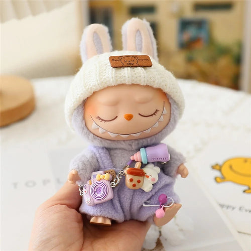 Doll Overalls Clothes Set with Hat  /  Camera Pendant for 17cm 1st  /  2nd  /  3rd Figures Replacement Outfit (No Doll) - Purple - 1