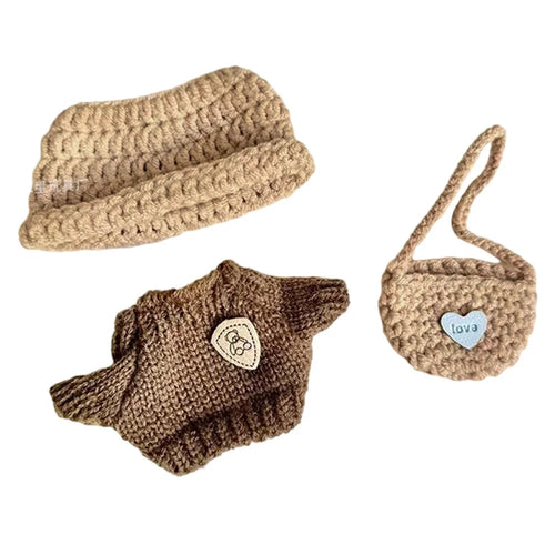 Doll Clothes Set with Knitted Sweater / Hat / Bag for 17cm Vinyl Figures Outfit Doll Accessories (No Doll) - Khaki - 1