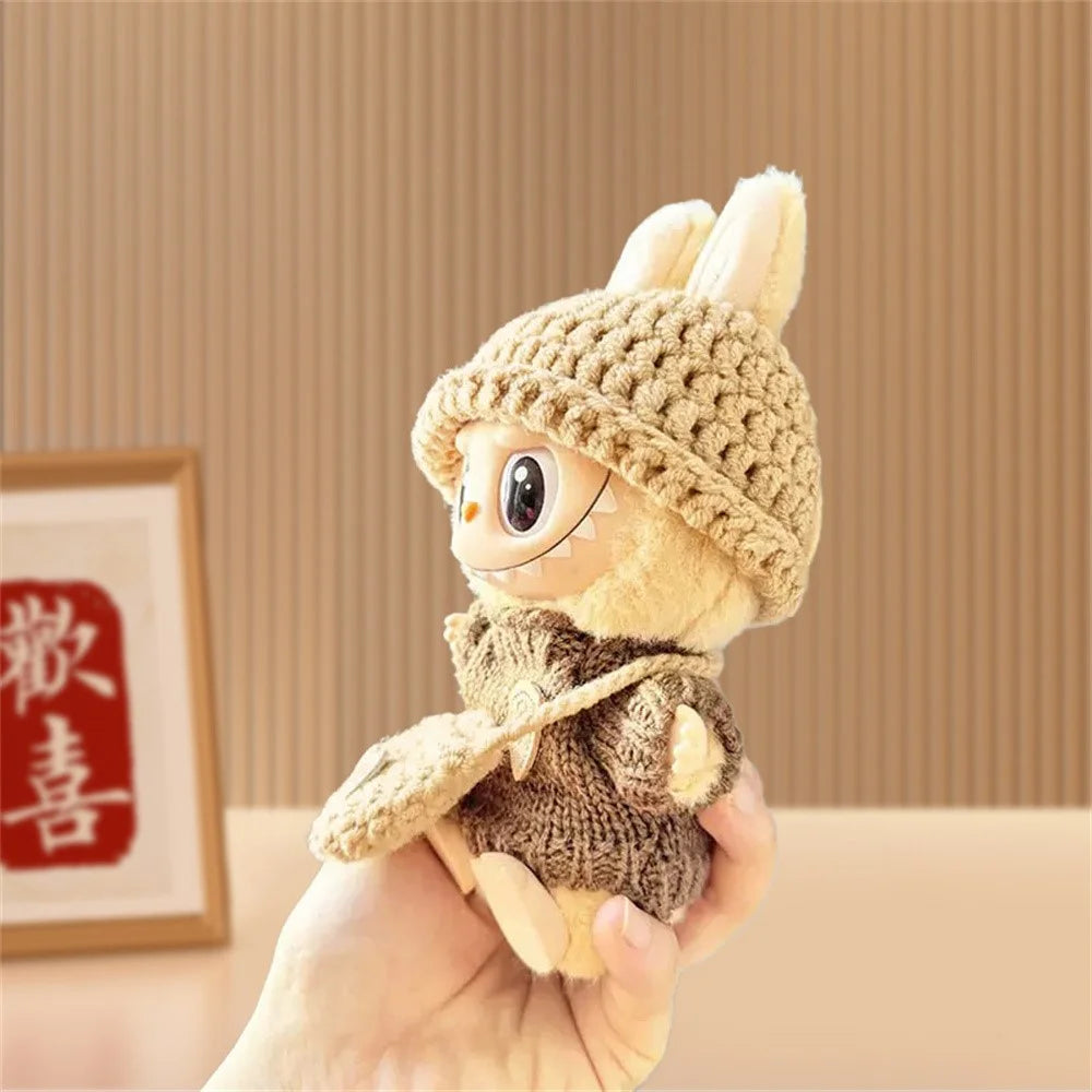 Doll Clothes Set with Knitted Sweater / Hat / Bag for 17cm Vinyl Figures Outfit Doll Accessories (No Doll) - Khaki - 2