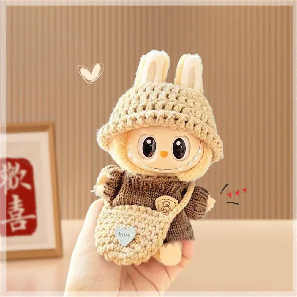 Doll Clothes Set with Knitted Sweater / Hat / Bag for 17cm Vinyl Figures Outfit Doll Accessories (No Doll) - Khaki - 3