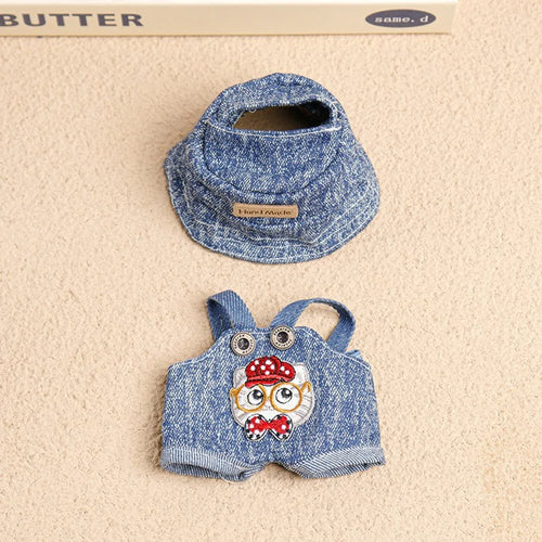 Doll Clothes Set with Fisherman Hat / Overalls Figures Costume for 17cm 1st / 2nd / 3rd Dolls (No Doll) - Cat - 1