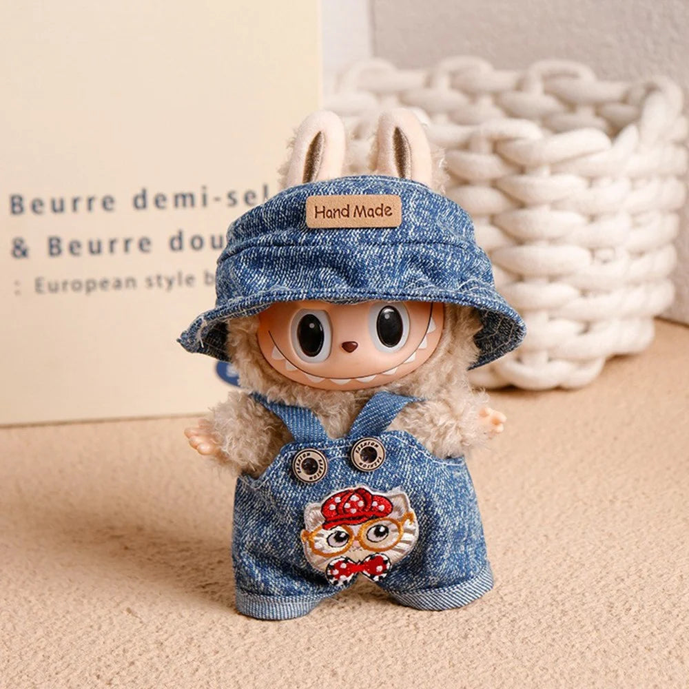 Doll Clothes Set with Fisherman Hat / Overalls Figures Costume for 17cm 1st / 2nd / 3rd Dolls (No Doll) - Cat - 2