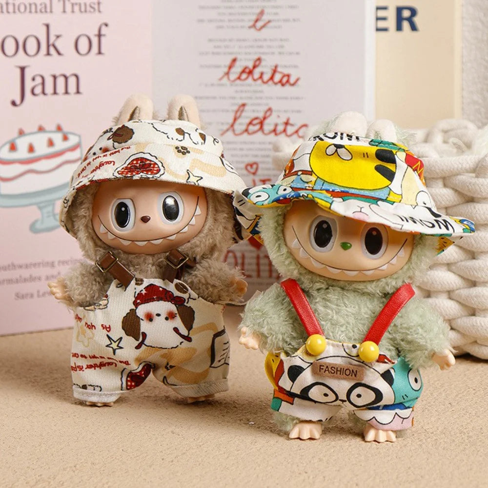 Doll Clothes Set with Fisherman Hat / Overalls Figures Costume for 17cm 1st / 2nd / 3rd Dolls (No Doll) - Cat - 3