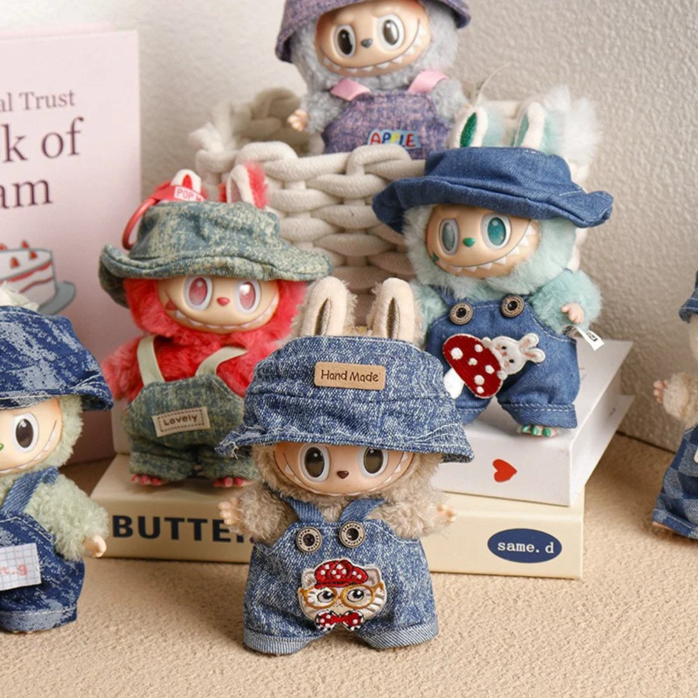 Doll Clothes Set with Fisherman Hat / Overalls Figures Costume for 17cm 1st / 2nd / 3rd Dolls (No Doll) - Cat - 4