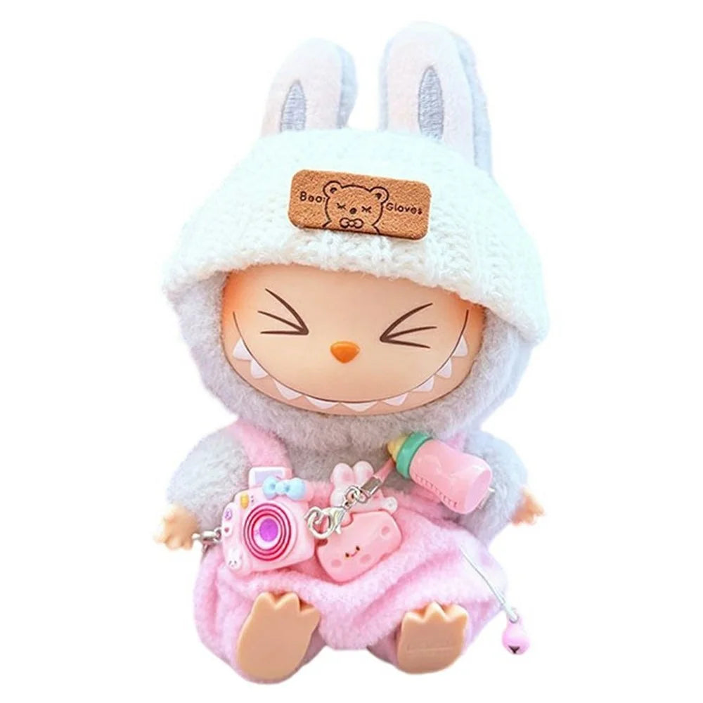 17cm Doll Clothes Set with Overalls / Hat / Camera Pendant Figures Outfit Replacement Clothes (No Doll) - Pink / White / Pink - 1