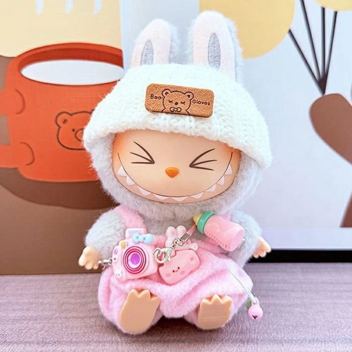17cm Doll Clothes Set with Overalls / Hat / Camera Pendant Figures Outfit Replacement Clothes (No Doll) - Pink / White / Pink - 2