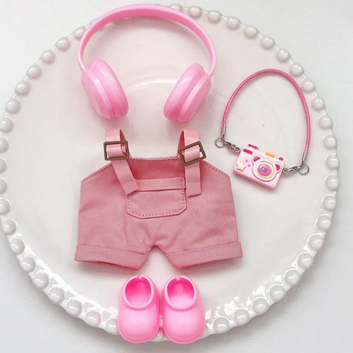 Doll Clothes Set with Overalls / Headphones / Camera / Shoes for 17cm 1st / 2nd / 3rd Dolls Costume Figure Outfit (No Doll) - Pink - 1