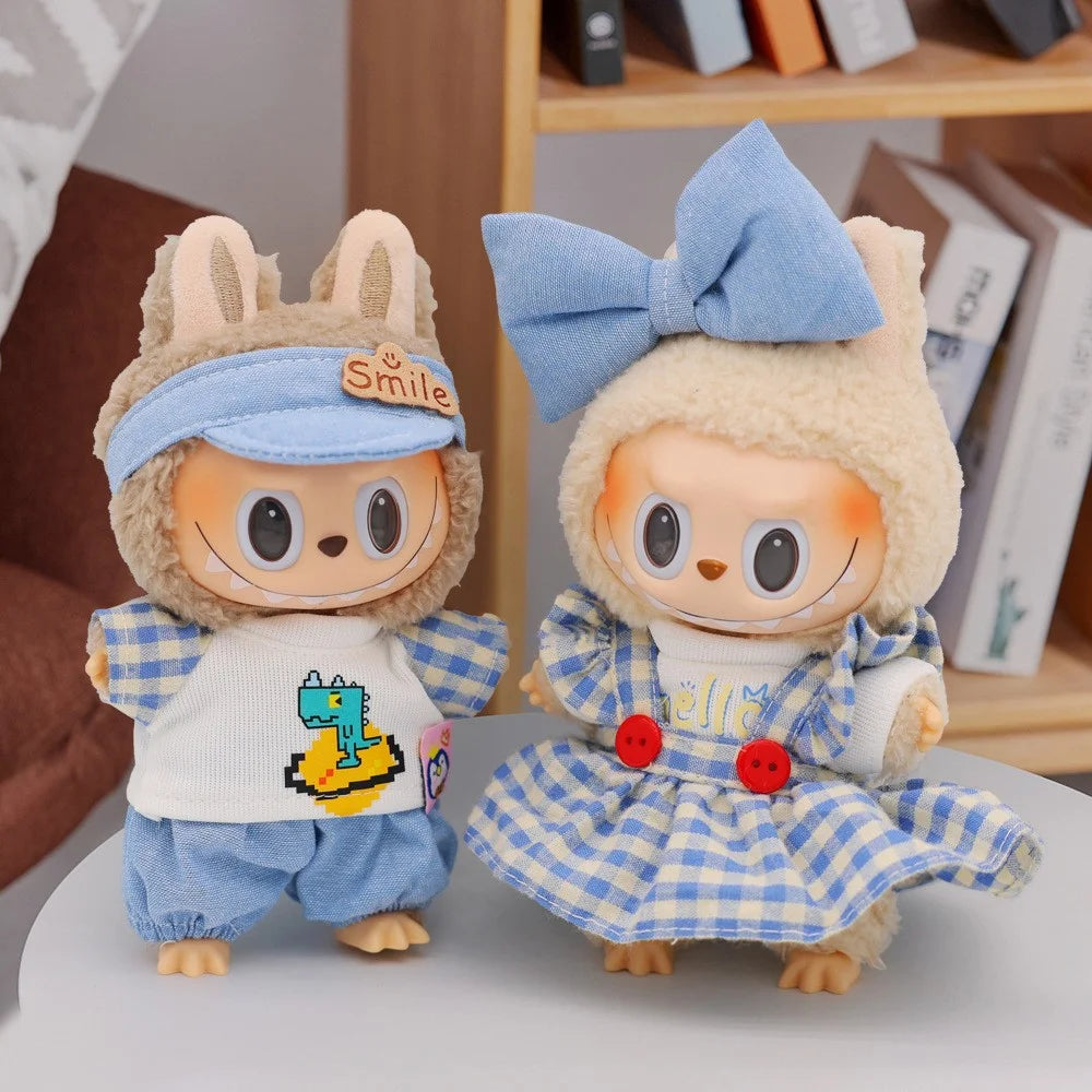 3Pcs Pants / Dress Set for Labubu Gen 1  /  2  /  3 17cm Collectible Figurines Mini Doll Changeable Costume - Style A - 3