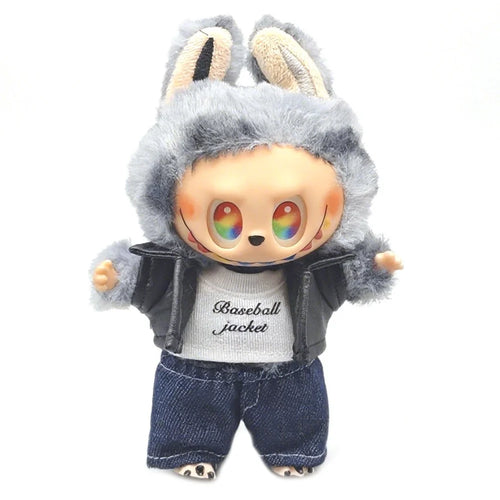 3Pcs / Set For Labubu Gen 1  /  2  /  3 17cm Collectible Figurines T Shirt + Jacket + Jeans Mini Doll Changeable Costume - 1