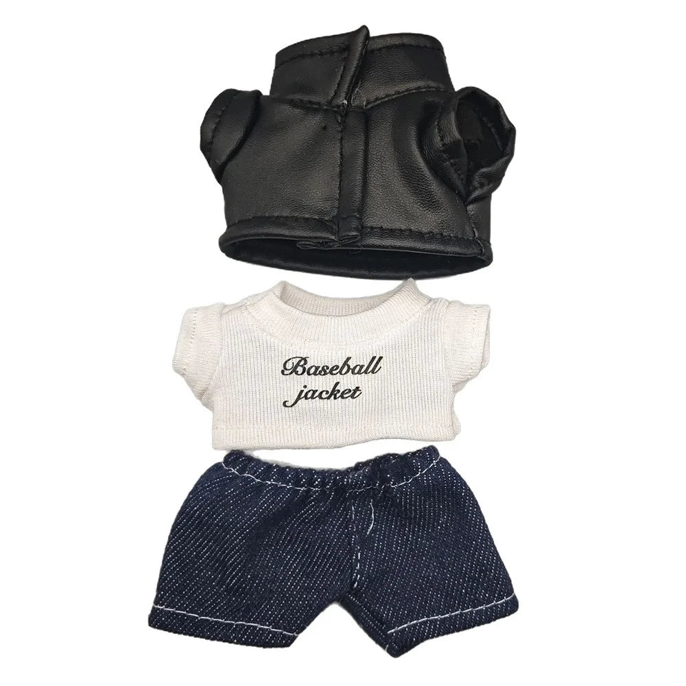 3Pcs / Set For Labubu Gen 1  /  2  /  3 17cm Collectible Figurines T Shirt + Jacket + Jeans Mini Doll Changeable Costume - 2