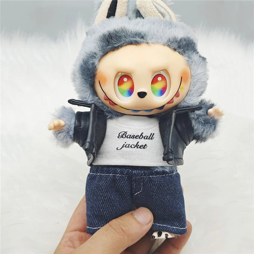 3Pcs / Set For Labubu Gen 1  /  2  /  3 17cm Collectible Figurines T Shirt + Jacket + Jeans Mini Doll Changeable Costume - 4