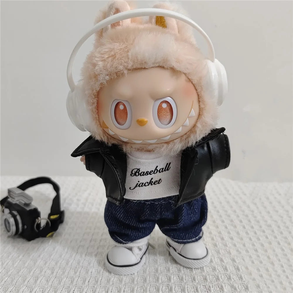 3Pcs / Set For Labubu Gen 1  /  2  /  3 17cm Collectible Figurines T Shirt + Jacket + Jeans Mini Doll Changeable Costume - 5
