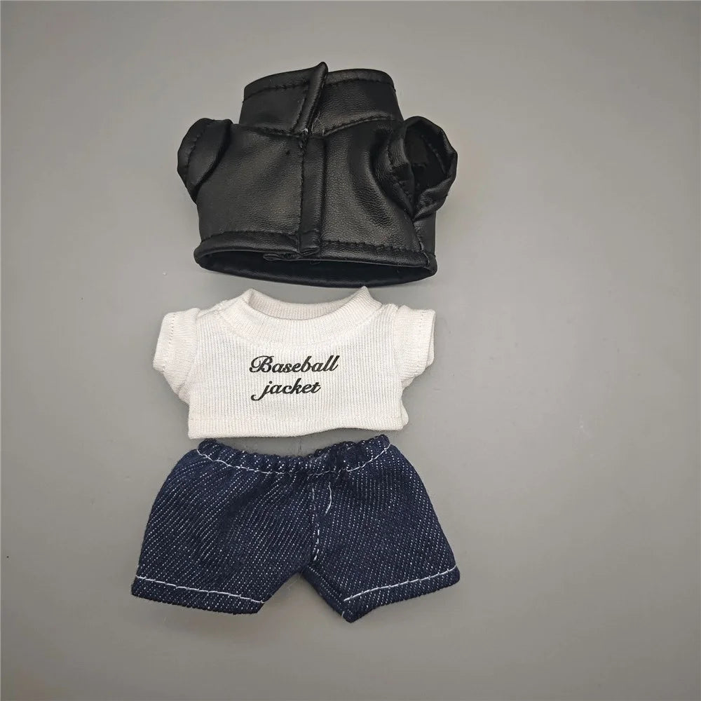 3Pcs / Set For Labubu Gen 1  /  2  /  3 17cm Collectible Figurines T Shirt + Jacket + Jeans Mini Doll Changeable Costume - 6